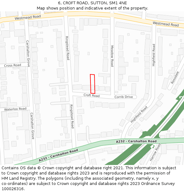 6, CROFT ROAD, SUTTON, SM1 4NE: Location map and indicative extent of plot