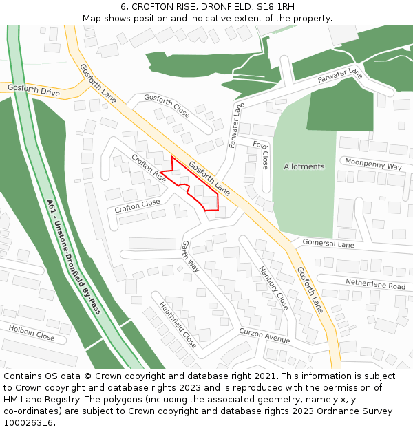 6, CROFTON RISE, DRONFIELD, S18 1RH: Location map and indicative extent of plot