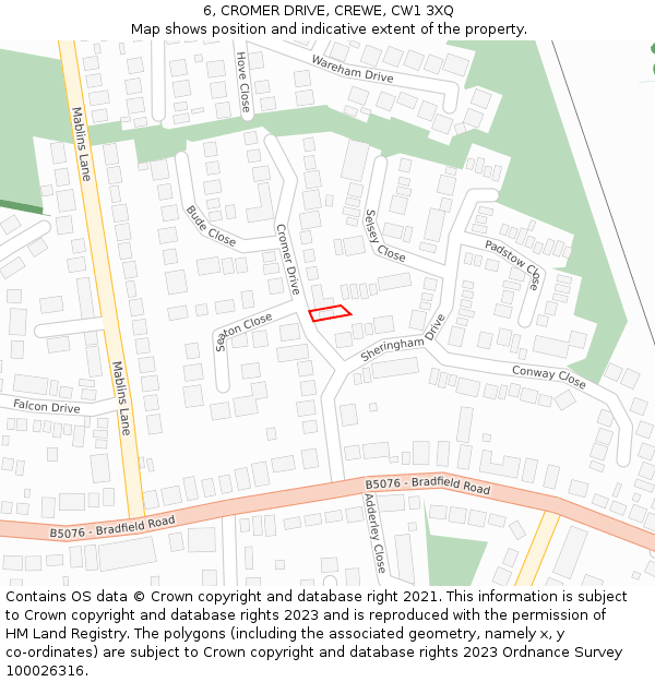 6, CROMER DRIVE, CREWE, CW1 3XQ: Location map and indicative extent of plot