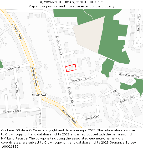 6, CRONKS HILL ROAD, REDHILL, RH1 6LZ: Location map and indicative extent of plot