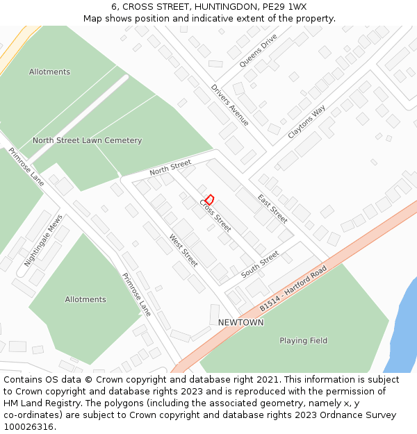 6, CROSS STREET, HUNTINGDON, PE29 1WX: Location map and indicative extent of plot