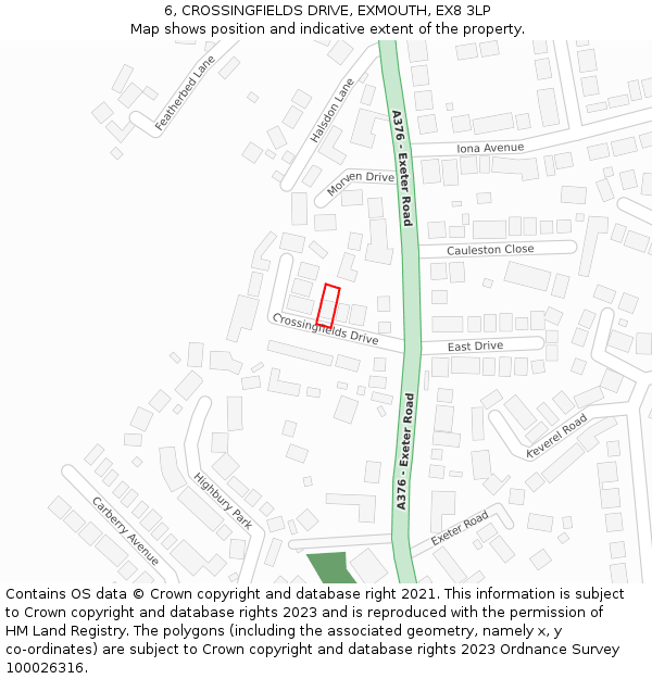 6, CROSSINGFIELDS DRIVE, EXMOUTH, EX8 3LP: Location map and indicative extent of plot