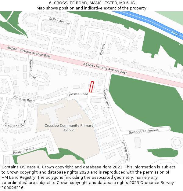 6, CROSSLEE ROAD, MANCHESTER, M9 6HG: Location map and indicative extent of plot