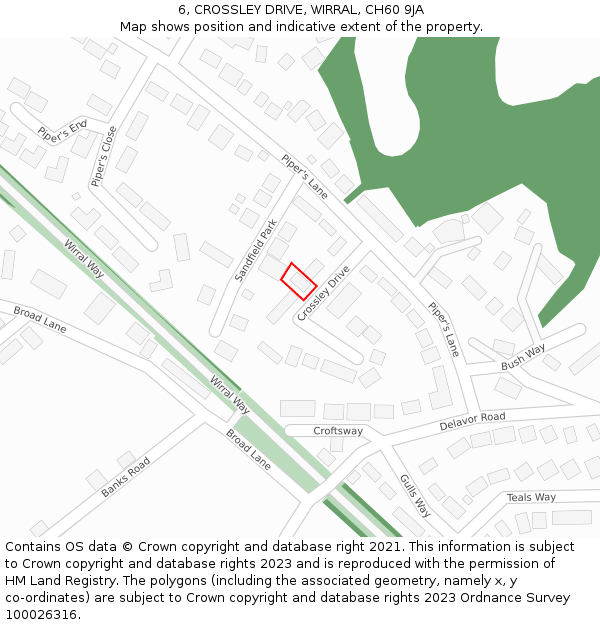 6, CROSSLEY DRIVE, WIRRAL, CH60 9JA: Location map and indicative extent of plot