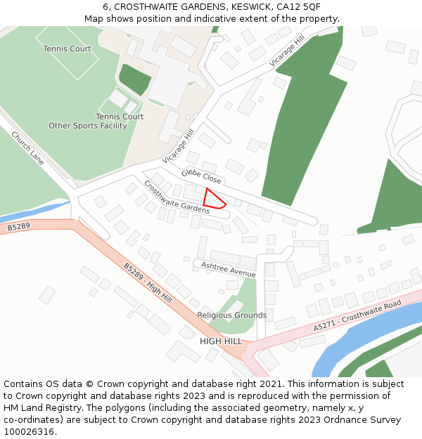 6, CROSTHWAITE GARDENS, KESWICK, CA12 5QF: Location map and indicative extent of plot
