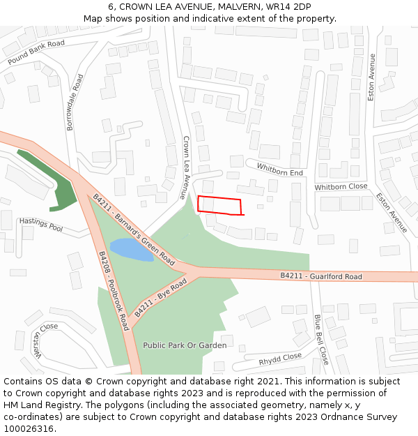 6, CROWN LEA AVENUE, MALVERN, WR14 2DP: Location map and indicative extent of plot