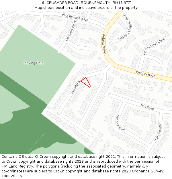 6, CRUSADER ROAD, BOURNEMOUTH, BH11 9TZ: Location map and indicative extent of plot