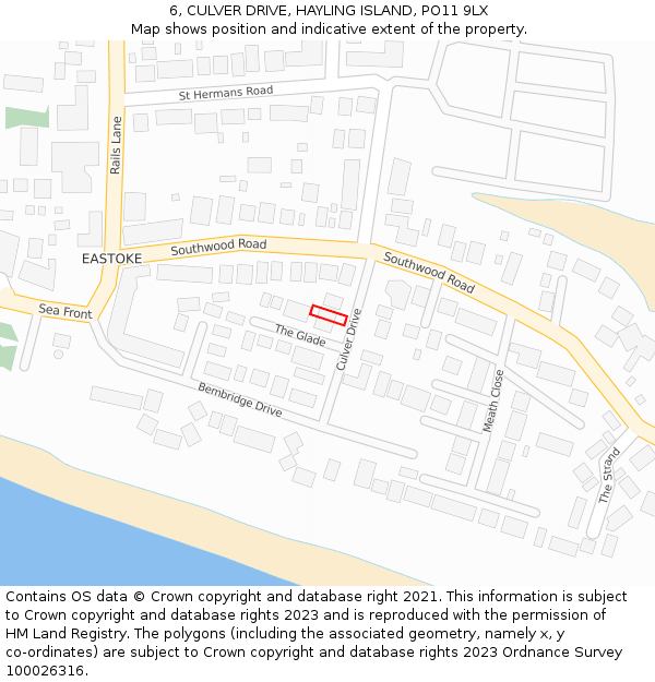 6, CULVER DRIVE, HAYLING ISLAND, PO11 9LX: Location map and indicative extent of plot