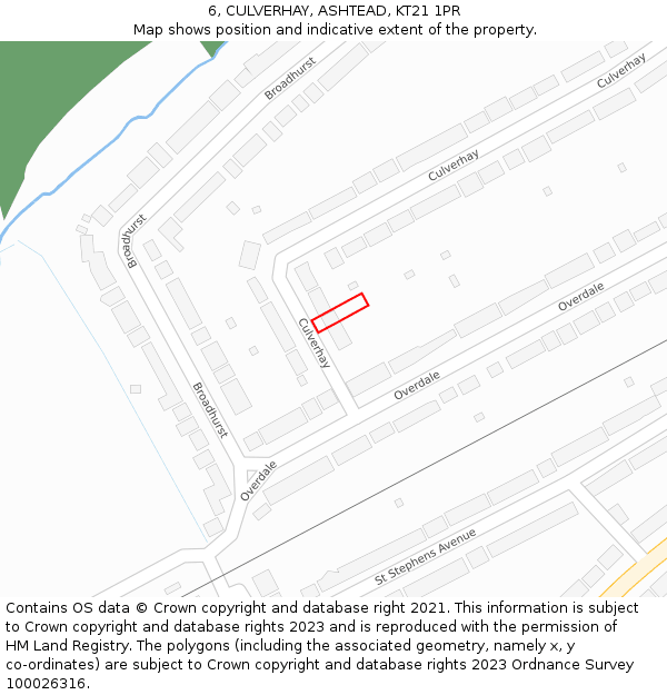 6, CULVERHAY, ASHTEAD, KT21 1PR: Location map and indicative extent of plot