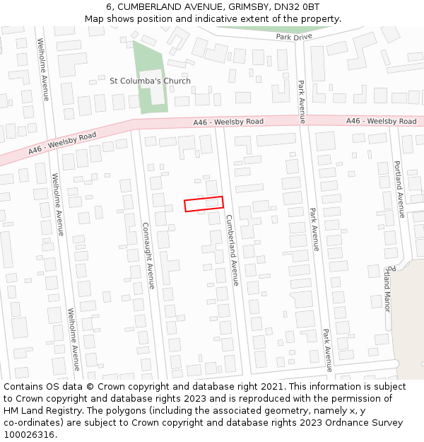 6, CUMBERLAND AVENUE, GRIMSBY, DN32 0BT: Location map and indicative extent of plot
