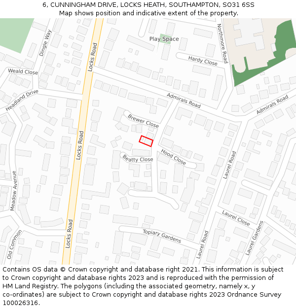 6, CUNNINGHAM DRIVE, LOCKS HEATH, SOUTHAMPTON, SO31 6SS: Location map and indicative extent of plot