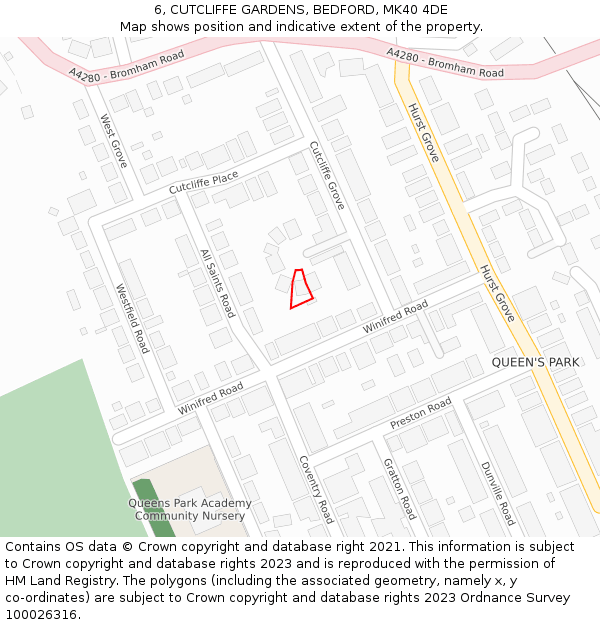 6, CUTCLIFFE GARDENS, BEDFORD, MK40 4DE: Location map and indicative extent of plot