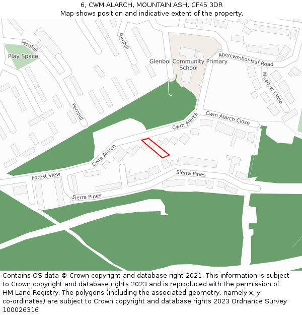 6, CWM ALARCH, MOUNTAIN ASH, CF45 3DR: Location map and indicative extent of plot