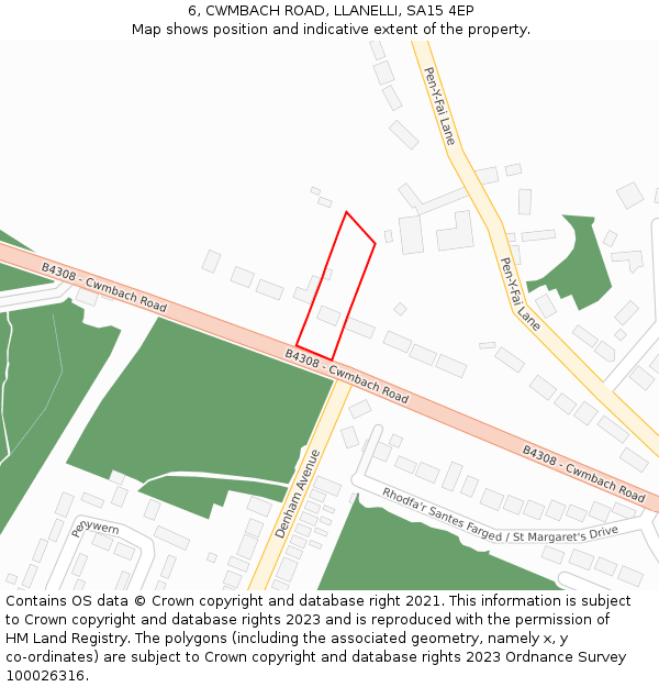 6, CWMBACH ROAD, LLANELLI, SA15 4EP: Location map and indicative extent of plot