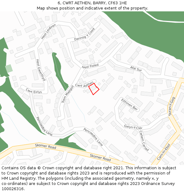 6, CWRT AETHEN, BARRY, CF63 1HE: Location map and indicative extent of plot