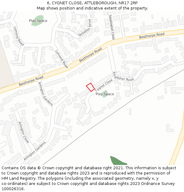 6, CYGNET CLOSE, ATTLEBOROUGH, NR17 2RP: Location map and indicative extent of plot