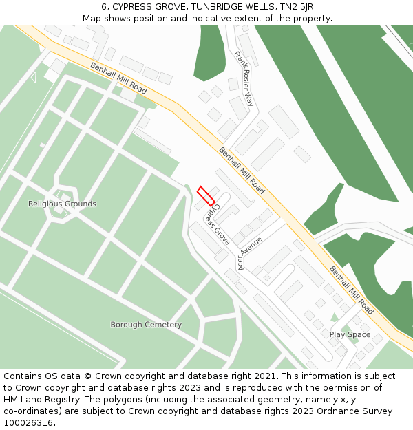 6, CYPRESS GROVE, TUNBRIDGE WELLS, TN2 5JR: Location map and indicative extent of plot