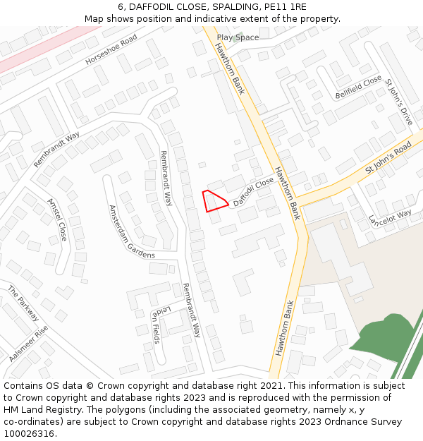 6, DAFFODIL CLOSE, SPALDING, PE11 1RE: Location map and indicative extent of plot