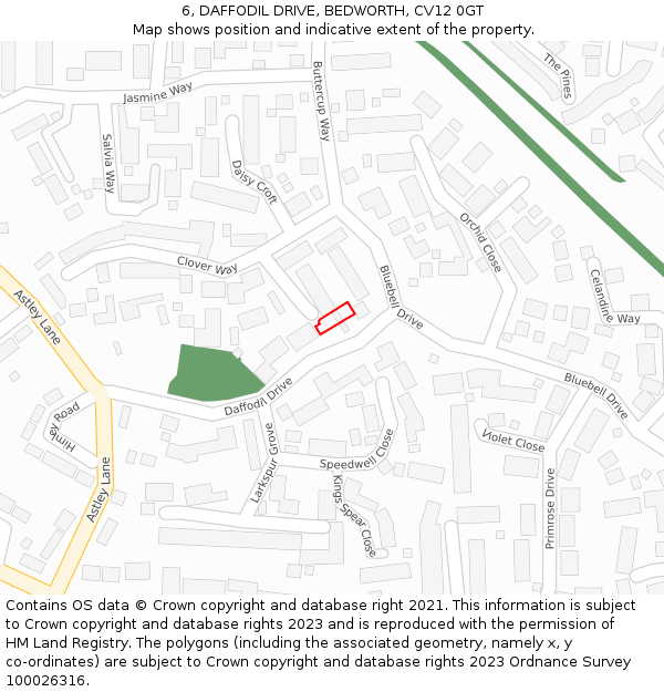 6, DAFFODIL DRIVE, BEDWORTH, CV12 0GT: Location map and indicative extent of plot