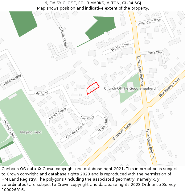 6, DAISY CLOSE, FOUR MARKS, ALTON, GU34 5GJ: Location map and indicative extent of plot