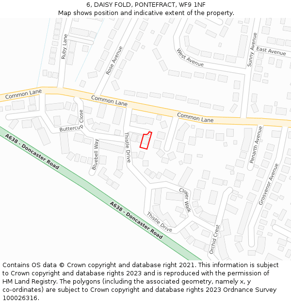 6, DAISY FOLD, PONTEFRACT, WF9 1NF: Location map and indicative extent of plot