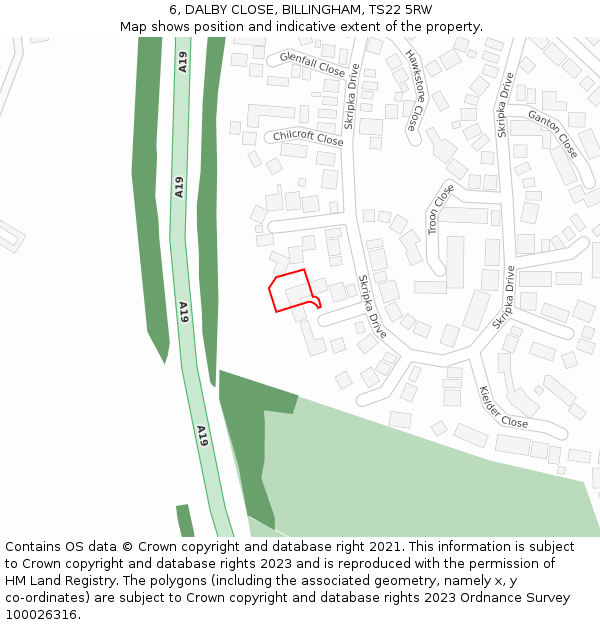 6, DALBY CLOSE, BILLINGHAM, TS22 5RW: Location map and indicative extent of plot