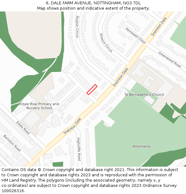 6, DALE FARM AVENUE, NOTTINGHAM, NG3 7DL: Location map and indicative extent of plot