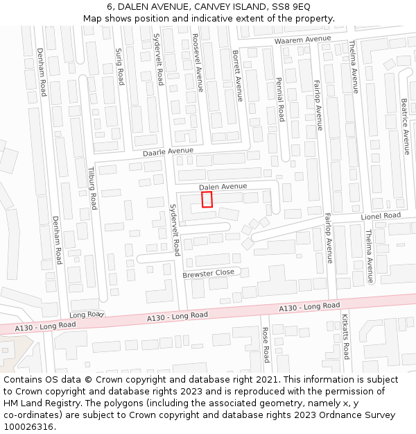 6, DALEN AVENUE, CANVEY ISLAND, SS8 9EQ: Location map and indicative extent of plot