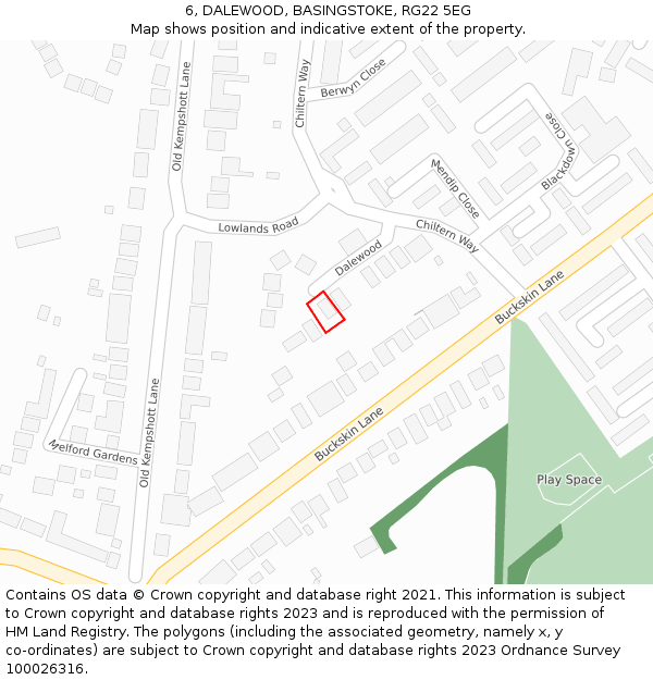 6, DALEWOOD, BASINGSTOKE, RG22 5EG: Location map and indicative extent of plot