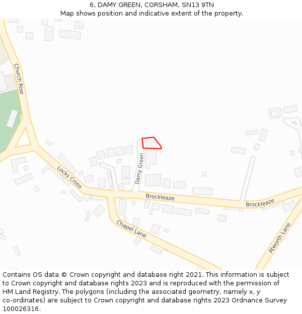 6, DAMY GREEN, CORSHAM, SN13 9TN: Location map and indicative extent of plot