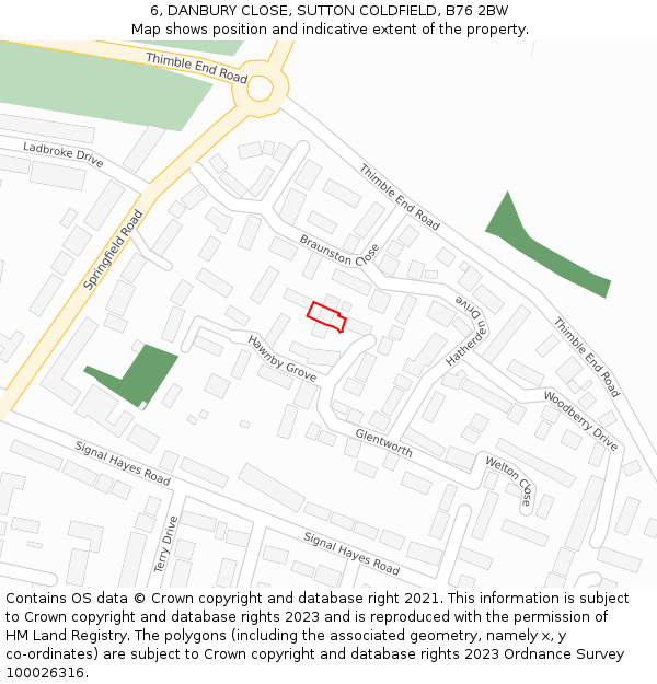 6, DANBURY CLOSE, SUTTON COLDFIELD, B76 2BW: Location map and indicative extent of plot