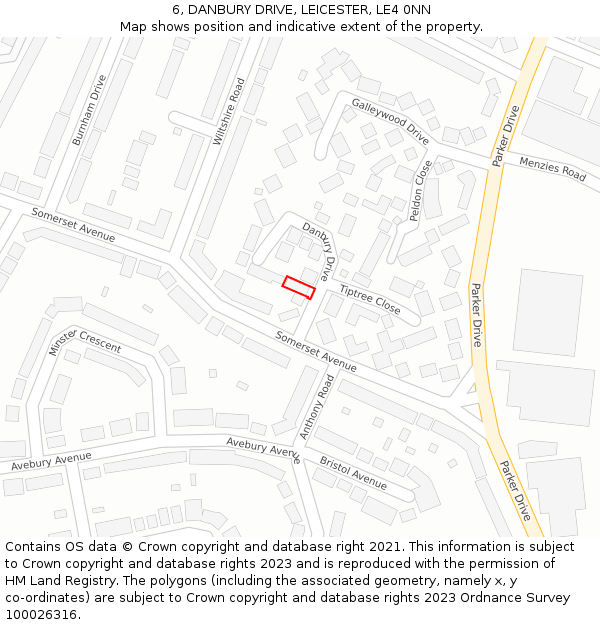 6, DANBURY DRIVE, LEICESTER, LE4 0NN: Location map and indicative extent of plot