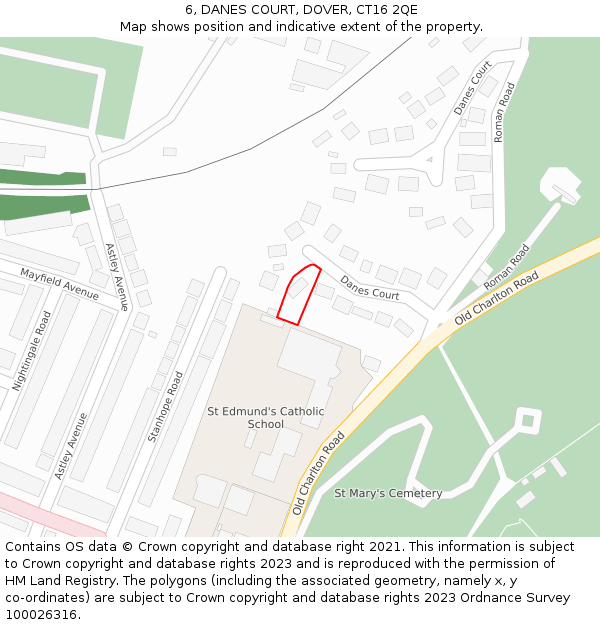 6, DANES COURT, DOVER, CT16 2QE: Location map and indicative extent of plot