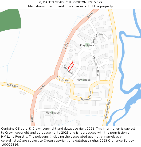 6, DANES MEAD, CULLOMPTON, EX15 1XP: Location map and indicative extent of plot