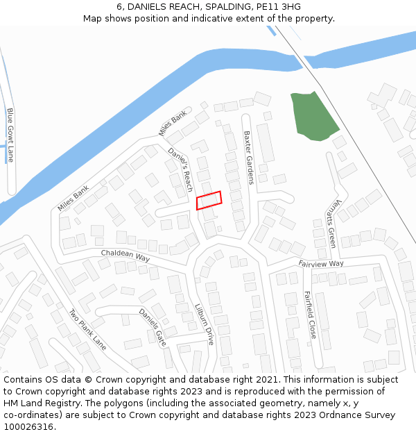 6, DANIELS REACH, SPALDING, PE11 3HG: Location map and indicative extent of plot