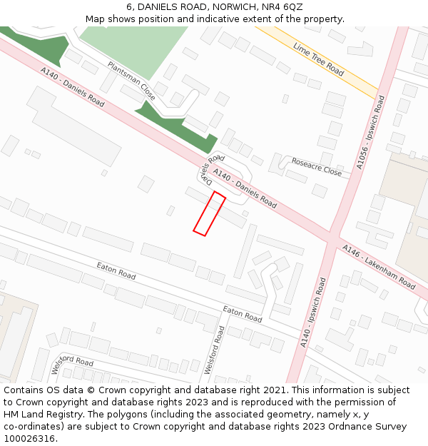 6, DANIELS ROAD, NORWICH, NR4 6QZ: Location map and indicative extent of plot