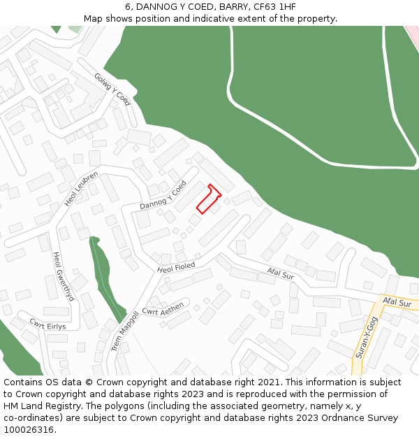 6, DANNOG Y COED, BARRY, CF63 1HF: Location map and indicative extent of plot