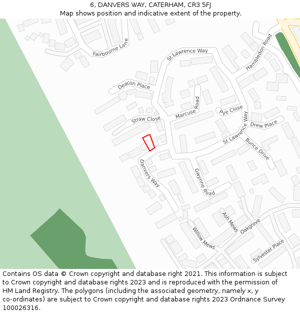 6, DANVERS WAY, CATERHAM, CR3 5FJ: Location map and indicative extent of plot