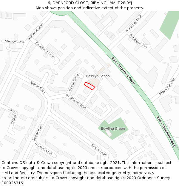 6, DARNFORD CLOSE, BIRMINGHAM, B28 0YJ: Location map and indicative extent of plot