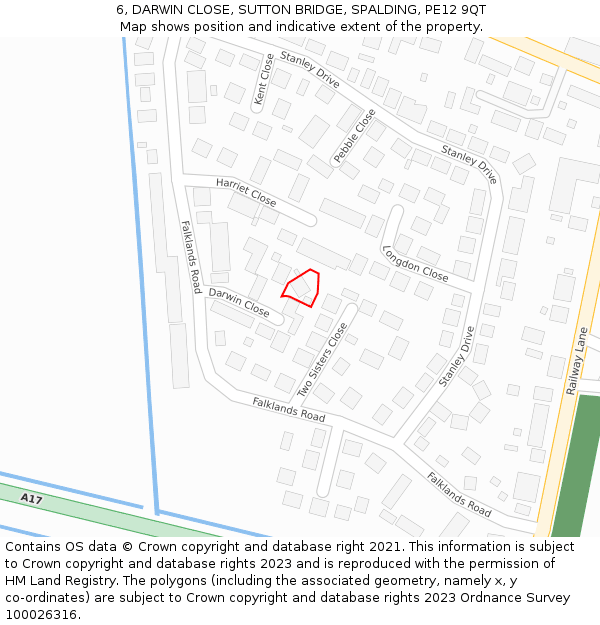 6, DARWIN CLOSE, SUTTON BRIDGE, SPALDING, PE12 9QT: Location map and indicative extent of plot