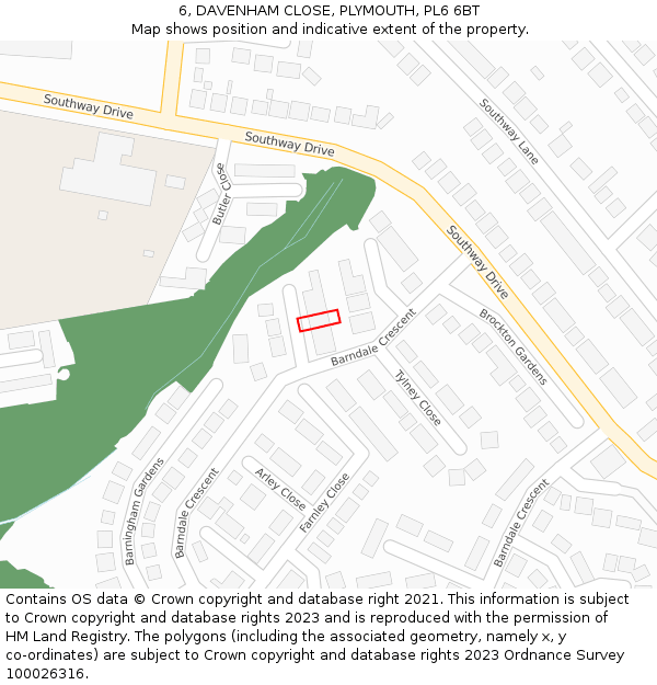 6, DAVENHAM CLOSE, PLYMOUTH, PL6 6BT: Location map and indicative extent of plot