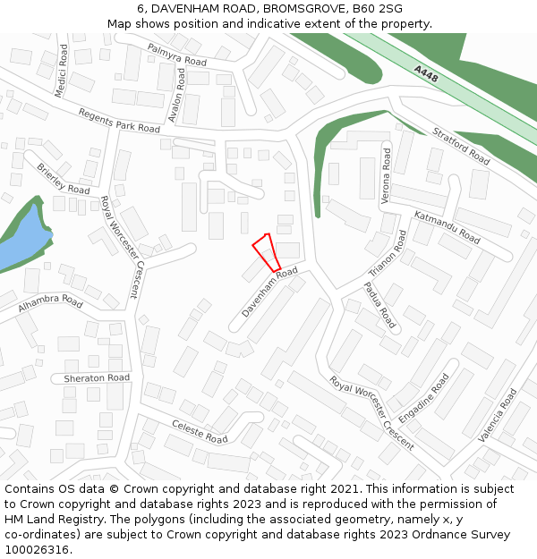 6, DAVENHAM ROAD, BROMSGROVE, B60 2SG: Location map and indicative extent of plot