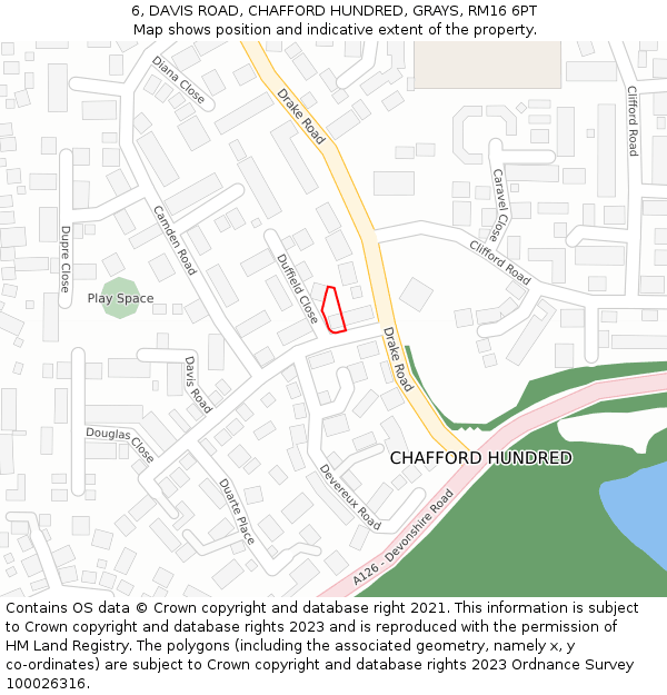 6, DAVIS ROAD, CHAFFORD HUNDRED, GRAYS, RM16 6PT: Location map and indicative extent of plot