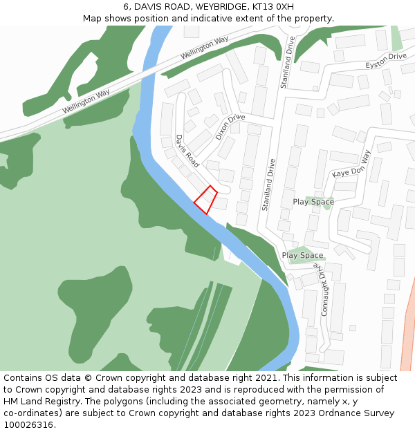6, DAVIS ROAD, WEYBRIDGE, KT13 0XH: Location map and indicative extent of plot