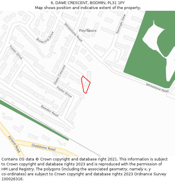 6, DAWE CRESCENT, BODMIN, PL31 1PY: Location map and indicative extent of plot