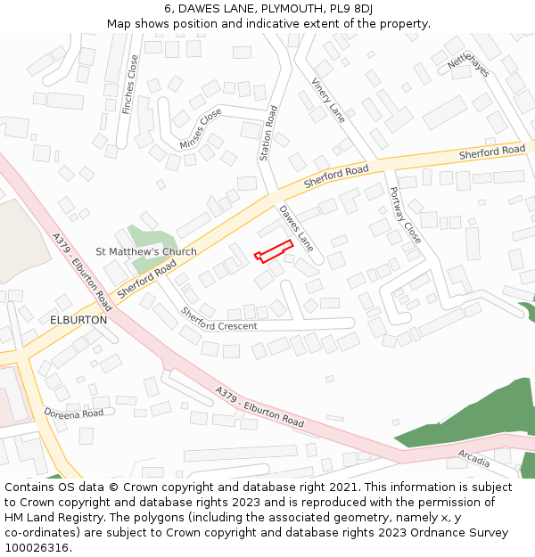 6, DAWES LANE, PLYMOUTH, PL9 8DJ: Location map and indicative extent of plot