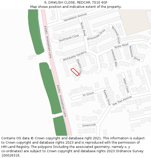 6, DAWLISH CLOSE, REDCAR, TS10 4GF: Location map and indicative extent of plot