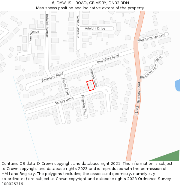 6, DAWLISH ROAD, GRIMSBY, DN33 3DN: Location map and indicative extent of plot