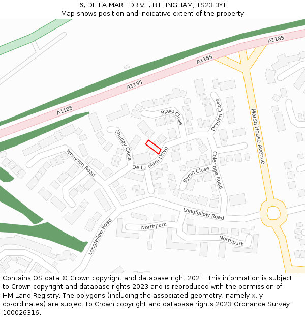 6, DE LA MARE DRIVE, BILLINGHAM, TS23 3YT: Location map and indicative extent of plot