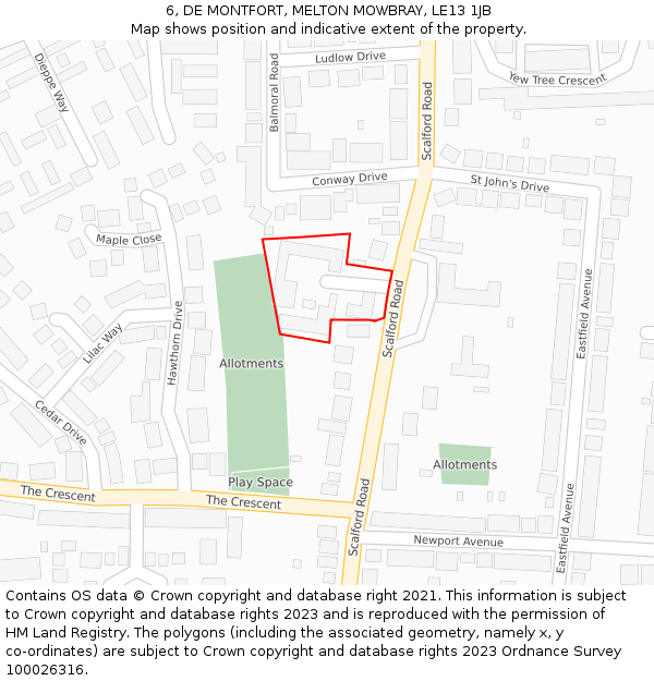 6, DE MONTFORT, MELTON MOWBRAY, LE13 1JB: Location map and indicative extent of plot